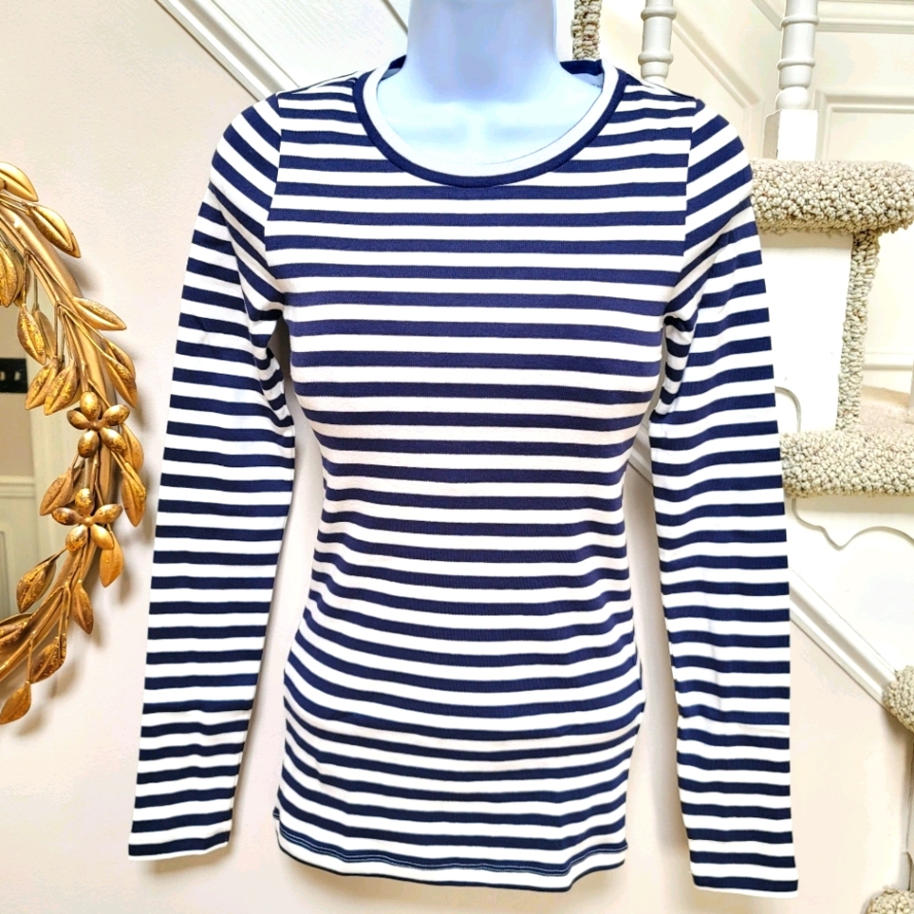 New! J Crew sz XS X-Small Slim Perfect Long-sleeve T-shirt Striped NWT - Picture 2 of 5